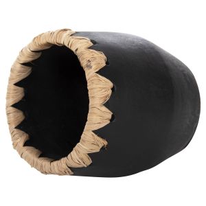 Decorative vase Ethno made of terracotta Hm4368 black with straw weave D13x16hcm