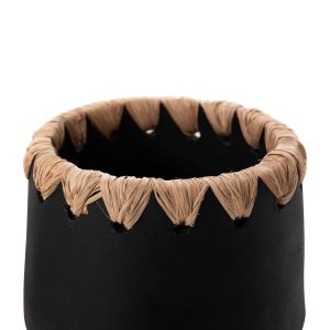 Decorative vase Ethno made of terracotta Hm4368 black with straw weave D13x16hcm
