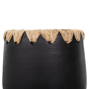 Decorative vase Ethno made of terracotta Hm4368 black with straw weave D13x16hcm