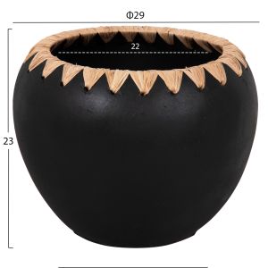 Decorative vase Ethno made of terracotta Hm4374 black with straw weave D29x23hcm