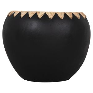 Decorative vase Ethno made of terracotta Hm4374 black with straw weave D29x23hcm