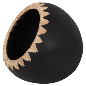 Decorative vase Ethno made of terracotta Hm4374 black with straw weave D29x23hcm