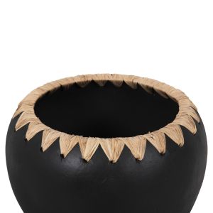 Decorative vase Ethno made of terracotta Hm4374 black with straw weave D29x23hcm