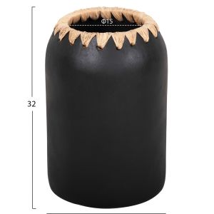 Decorative vase Ethno made of terracotta Hm4376 white with straw weave D21χ32hcm