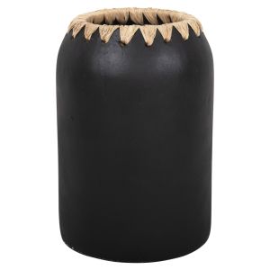Decorative vase Ethno made of terracotta Hm4376 white with straw weave D21χ32hcm