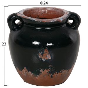 Decorative vase Hm4380 terracotta in black color Φ24χ23hcm.