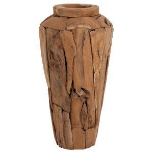 Decorative vase Naturally for floor Hm7920 made of recycled teak wood pieces in natural color D40x80hcm