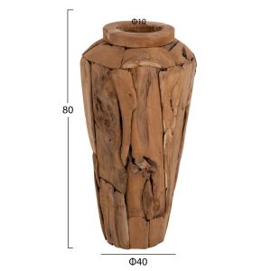 Decorative vase Naturally for floor Hm7920 made of recycled teak wood pieces in natural color D40x80hcm