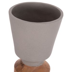 Decorative vase Nebula Santorini Hm4661.03 fiber cement in gray - teak wood Φ60x115hcm.