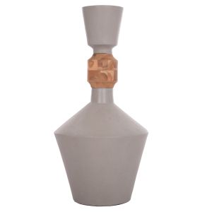 Decorative vase Nebula Santorini Hm4661.03 fiber cement in gray - teak wood Φ60x115hcm.