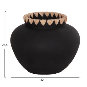 Decorative vase Renton(l) Hm4370 terracotta in black-straw weave on a backpack Φ32x26.5hcm.