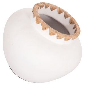 Decorative vase Renton(l) ημ4371 terracotta in white straw weave on the backpack Φ32x26.5hcm.