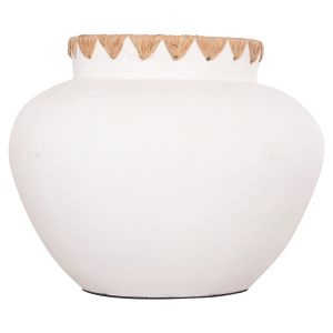 Decorative vase Renton(l) ημ4371 terracotta in white straw weave on the backpack Φ32x26.5hcm.