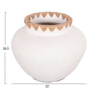 Decorative vase Renton(l) ημ4371 terracotta in white straw weave on the backpack Φ32x26.5hcm.