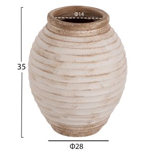 Decorative floor vase Hm7932 made of terracotta in antique white-beige color D28x35hcm