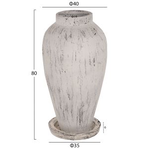 Decorative floor vase Hm7938 made of terracotta white patina D40x80hcm