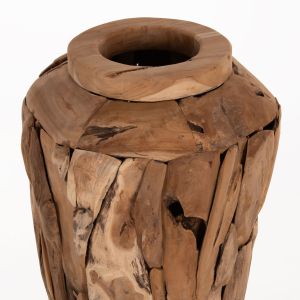 Decorative floor vase Naturally ημ7921 made of teak wood pieces in natural color D60x120hcm