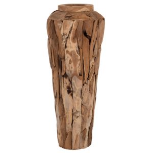 Decorative floor vase Naturally ημ7921 made of teak wood pieces in natural color D60x120hcm