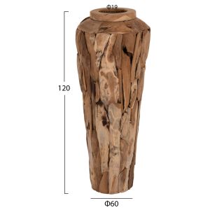 Decorative floor vase Naturally ημ7921 made of teak wood pieces in natural color D60x120hcm