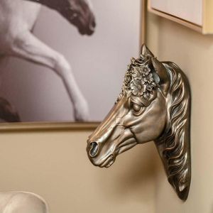 Decorative horse head silver color polyresin 20.5x13x32cm