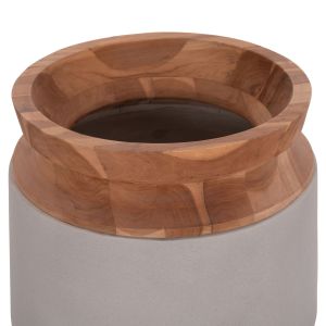 Decorative floor vase Linter Hm4662.03l fiber cement in gray - teak wood Φ41x47hcm.