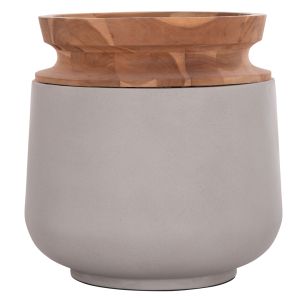 Decorative floor vase Linter Hm4662.03l fiber cement in gray - teak wood Φ41x47hcm.