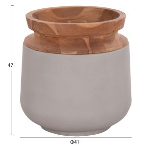 Decorative floor vase Linter Hm4662.03l fiber cement in gray - teak wood Φ41x47hcm.