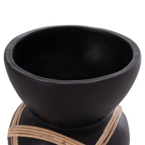 Decorative floor vase Maynard Hm4672.01s fiber cement in black color - rattan Φ27.5x50hcm.