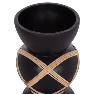 Decorative floor vase Maynard Hm4672.01s fiber cement in black color - rattan Φ27.5x50hcm.