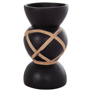 Decorative floor vase Maynard Hm4672.01s fiber cement in black color - rattan Φ27.5x50hcm.