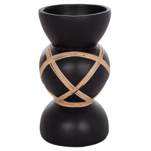 Decorative floor vase Maynard Hm4672.01s fiber cement in black color - rattan Φ27.5x50hcm.