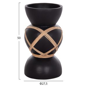 Decorative floor vase Maynard Hm4672.01s fiber cement in black color - rattan Φ27.5x50hcm.