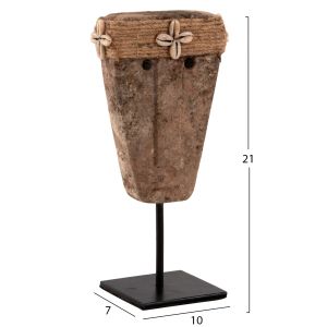 Декоративна фигура лице от камък Paras в черен метален стояч, 7x10x7x21cm Hm4315