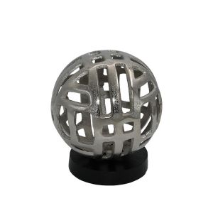 Decorative figure ball nickel silver with black wooden base 14x14x16cm