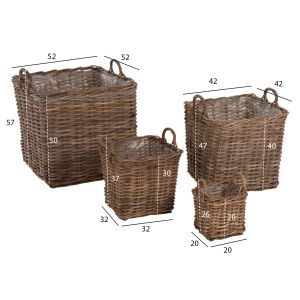Декоративни кошници Kater 4бр, Kubu ратан в сиво 52x52x50-57hcm Hm9657