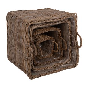 Декоративни кошници Kater 4бр, Kubu ратан в сиво 52x52x50-57hcm Hm9657