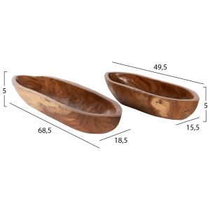 Decorative bowls set of 2 pcs Hm4305 made of solid teak wood 68.5x18.5x9.5hcm