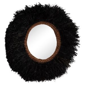 Decorative round wall mirror Brenno Hm4713 banana fiber in black φ80cm.