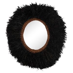 Decorative round wall mirror Brenno Hm4713 banana fiber in black φ80cm.