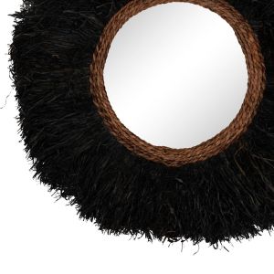 Decorative round wall mirror Brenno Hm4713 banana fiber in black φ80cm.