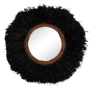 Decorative round wall mirror Brenno Hm4713 banana fiber in black φ80cm.