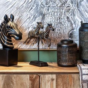 Decoration 2 zebras black-gold 34x9.5x34.5cm