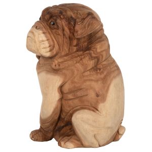 Floor decoration Dozer Hm7924 - bulldog made of soar wood in natural color 26x27x40cm
