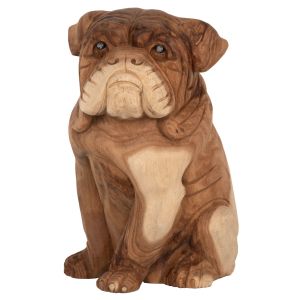 Floor decoration Dozer Hm7924 - bulldog made of soar wood in natural color 26x27x40cm
