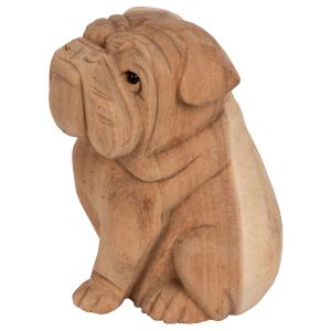 Floor decoration Dozer Hm7925 - bulldog made of soar wood in natural color 18x14x20cm