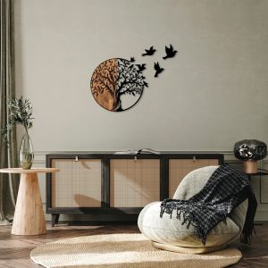 Benanje wall decoration made of natural pine wood and black metal 92x3x71cm