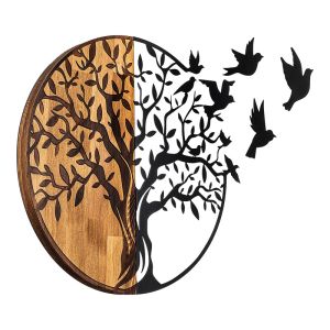 Benanje wall decoration made of natural pine wood and black metal 92x3x71cm