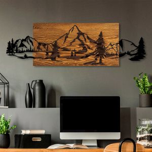 Wall decoration Nereve made of natural pine wood and black metal 95x3x30cm