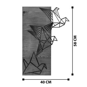 Wall decoration Perdon pine wood in natural color and black metal 30x3x60cm