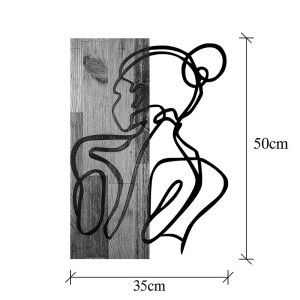 Womanel wall decoration made of natural pine wood and black metal 35x3x50cm
